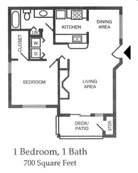 1 Bedroom 1 Bath D206 floor plan